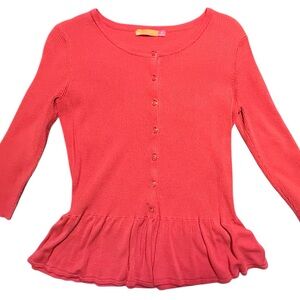 Ava Cardigan Women's Peplum Cardigan Coral Ribbed Sweater Small